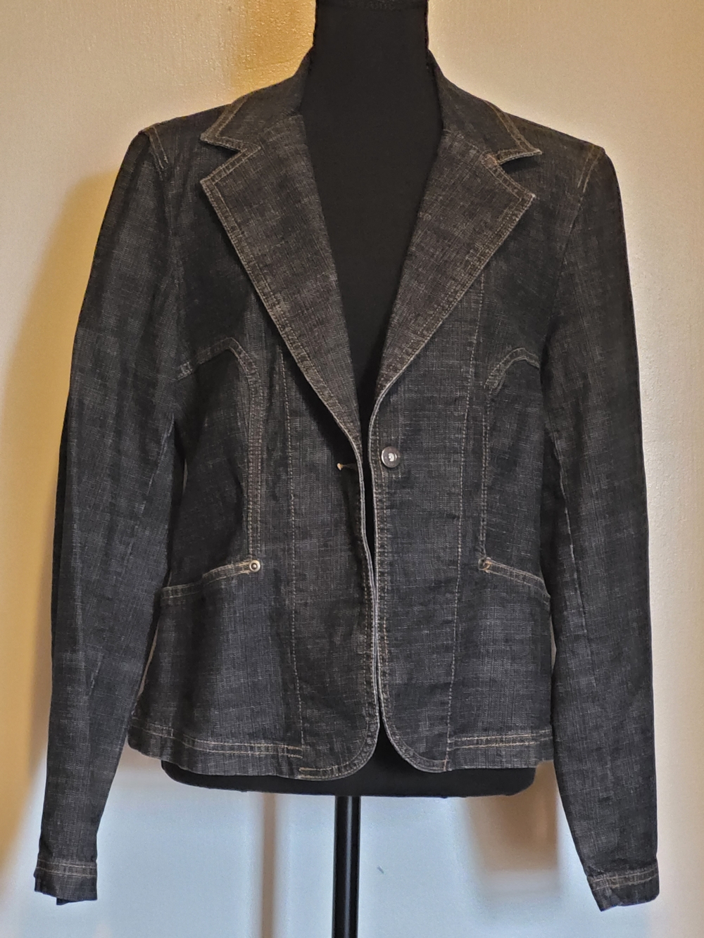 Denim Blazer Jacket Womens Size 10 Dark Wash Tailored